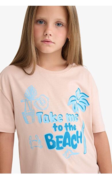 DeFacto Kız Çocuk Relax Fit Bisiklet Yaka Kısa Kollu Tişört E0389A825SMPN287