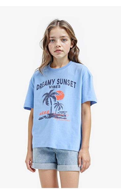 DeFacto Kız Çocuk Relax Fit Bisiklet Yaka Kısa Kollu Tişört E0390A825SMBE747