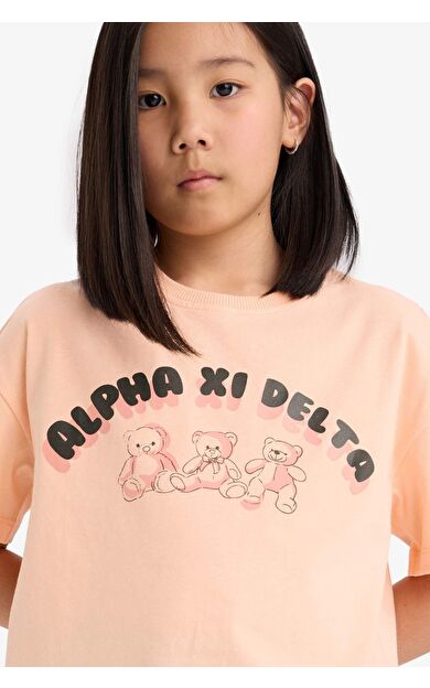 DeFacto Kız Çocuk Relax Fit Bisiklet Yaka Kısa Kollu Tişört E0390A825SMOG200