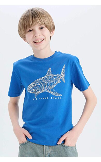 DeFacto Erkek Çocuk Bisiklet Yaka Baskılı Kısa Kollu Tişört E0431A825SMBE439