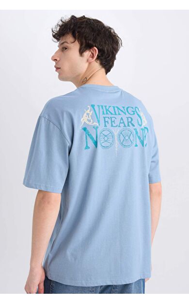 DeFacto Vikings Valhalla Boxy Fit Bisiklet Yaka Sırt Baskılı Kısa Kollu Tişört E0434AX25SMBE299