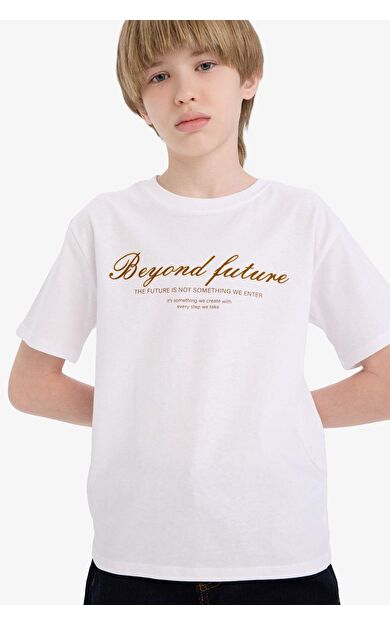 DeFacto Erkek Çocuk Bisiklet Yaka Baskılı Kısa Kollu Tişört E0440A825SMWT34