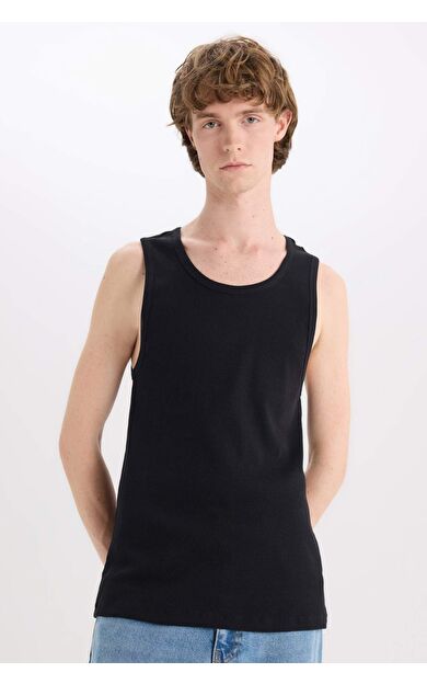 DeFacto Slim Fit Dar Kesim Bisiklet Yaka Ribana Atlet E0446AX25SMBK81