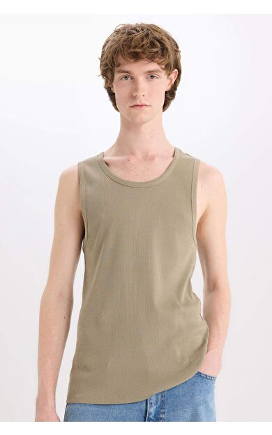 DeFacto Slim Fit Dar Kesim Bisiklet Yaka Ribana Atlet E0446AX25SMKH488