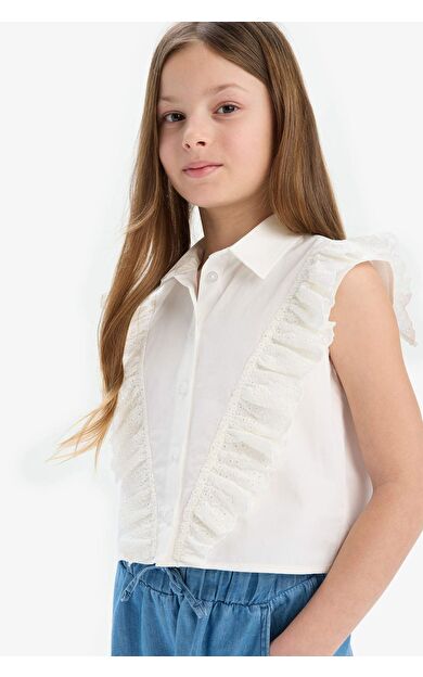 DeFacto Kız Çocuk 23 Nisan Çocuk Bayramı Crop Pamuklu Kolsuz Gömlek