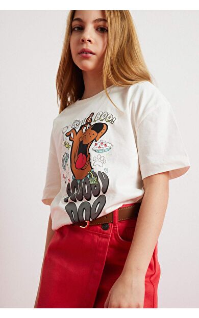DeFacto Kız Çocuk Scooby Doo Oversize Geniş Kalıp Bisiklet Yaka Kısa Kollu Tişört