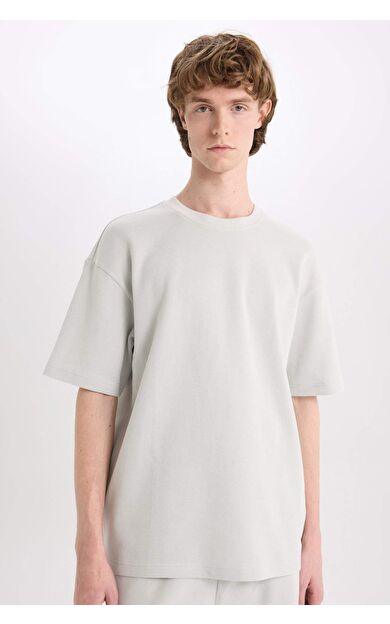 DeFacto Boxy Fit Bisiklet Yaka Kısa Kollu Tişört E0493AX25SMGR447