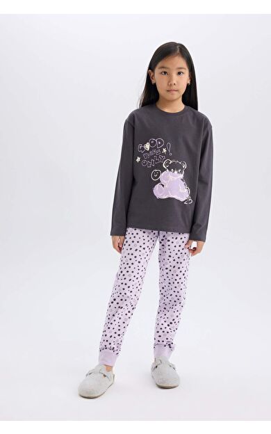 DeFacto Kız Çocuk Pijama Takımı Uzun Kollu Pijama Takımı Esnek Belli Uzun Pijama Altı