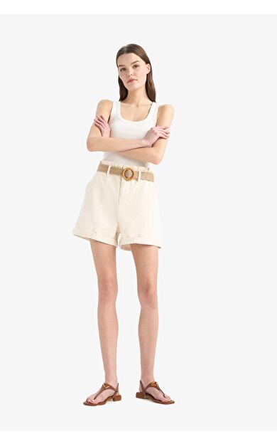 DeFacto Paperbag Yüksek Bel Katlamalı Paça Kemerli Jean Şort