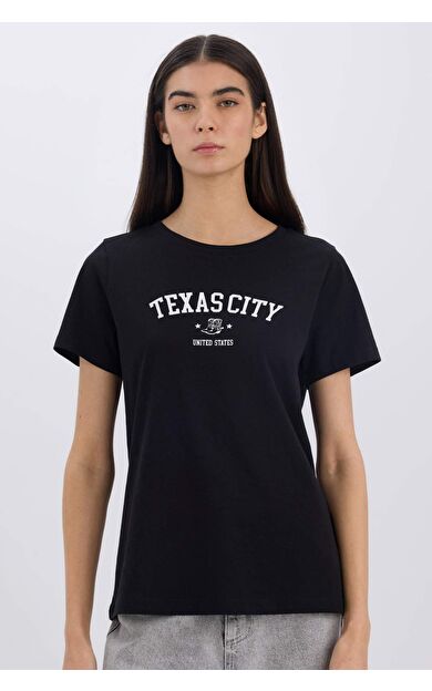 Regular Fit Bisiklet Yaka Baskılı Penye Kısa Kollu Tişört E0560AX25SPBK81