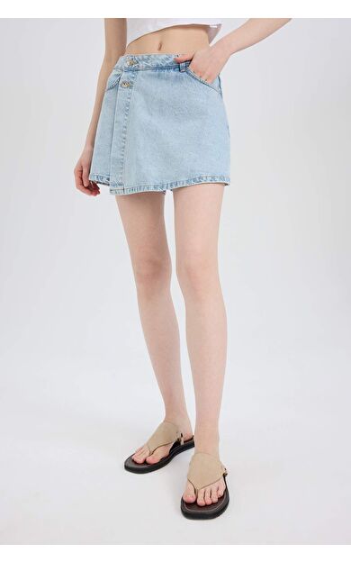 Yüksek Bel Jean Şort Etek E0564AX25SMNM39