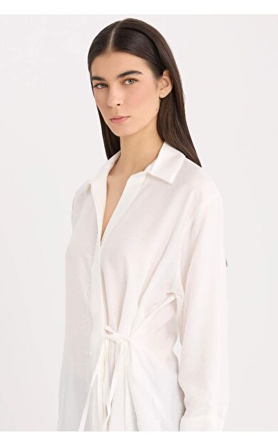 DeFacto Oversize Fit Geniş Kalıp Gömlek Yaka Uzun Kollu Gömlek