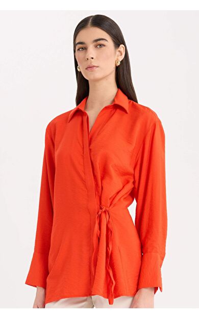 Oversize Geniş Kalıp Düğmeli Uzun Kollu Kırmızı Gömlek