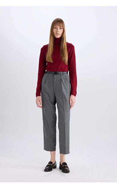 DeFacto Carrot Fit Yüksek Bel Cepli Pensli Kısa Geniş Paça Pantolon