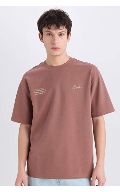 DeFacto Boxy Fit Bisiklet Yaka Baskılı Kısa Kollu Ağır Kumaş Tişört E0574AX25SMBN307