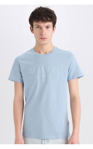 DeFacto %100 Pamuk Slim Fit Dar Kesim Bisiklet Yaka Baskılı Kısa Kollu Tişört E0577AX25SMBE524