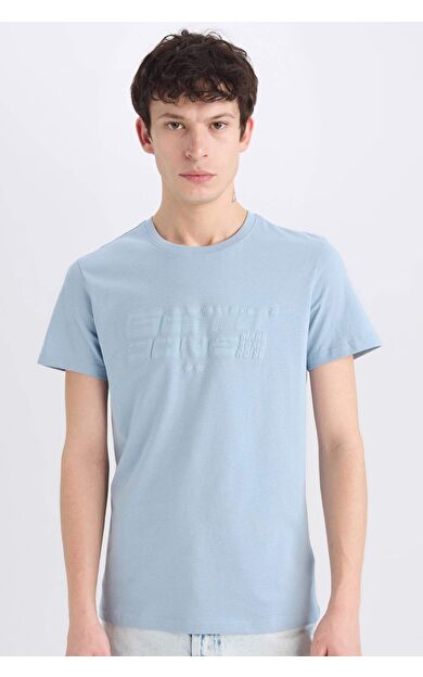 DeFacto %100 Pamuk Slim Fit Dar Kesim Bisiklet Yaka Baskılı Kısa Kollu Tişört E0577AX25SMBE524