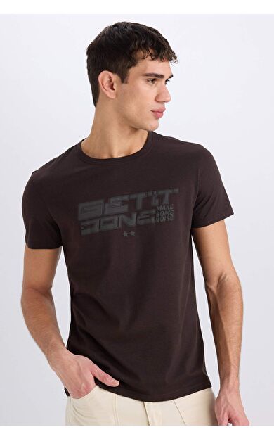 DeFacto %100 Pamuk Slim Fit Dar Kesim Bisiklet Yaka Baskılı Kısa Kollu Tişört E0577AX25SMBN337