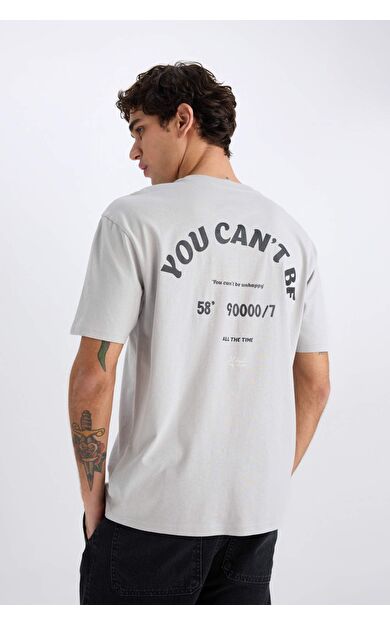 DeFacto Boxy Fit Bisiklet Yaka Sırt Baskılı Kısa Kollu Tişört E0582AX25SMGR91