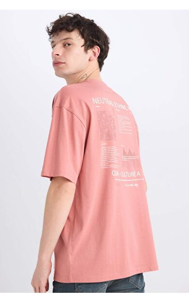 DeFacto Oversize Geniş Kalıp Bisiklet Yaka Sırt Baskılı Kısa Kollu Tişört E0589AX25SMBR287