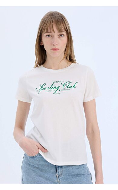 Regular Fit Bisiklet Yaka Baskılı Penye Kısa Kollu Tişört E0609AX25SPER105