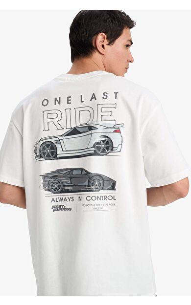 DeFacto Fast & Furious Boxy Fit Bisiklet Yaka Sırt Baskılı Kısa Kollu Tişört