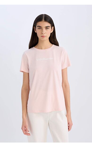 Regular Fit Bisiklet Yaka Baskılı Penye Kısa Kollu Tişört E0625AX25SPPN364