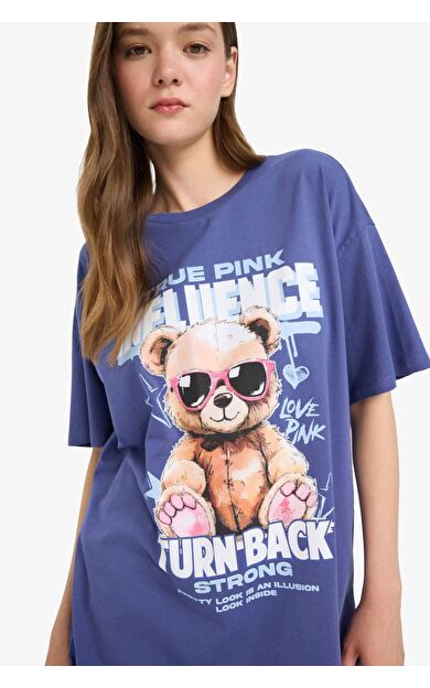 Coool Oversize Geniş Kalıp Bisiklet Yaka Baskılı Kısa Kollu Tişört E0672AX25SMPR160