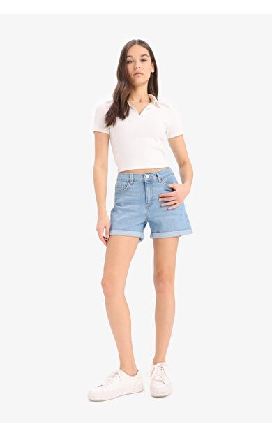 DeFacto Normal Bel Yıkamalı Cepli Duble Paça Jean Şort