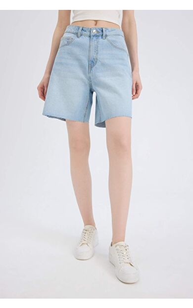 Yüksek Bel Jean Bermuda Şort E0704AX25SMNM85