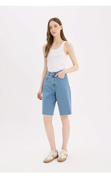 Yüksek Bel Jean Bermuda Şort E0709AX25SMNM28