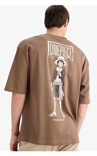 DeFacto One Piece Loose Fit Bisiklet Yaka Baskılı Kısa Kollu Tişört