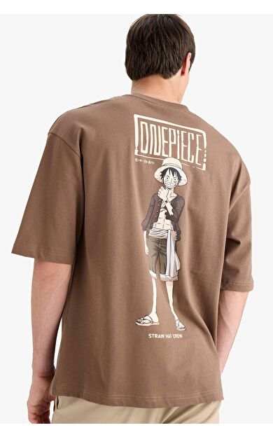 DeFacto One Piece Loose Fit Bisiklet Yaka Baskılı Kısa Kollu Tişört