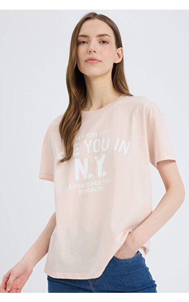 DeFacto Regular Fit Bisiklet Yaka Baskılı Kısa Kollu Tişört E0720AX25SMPN26