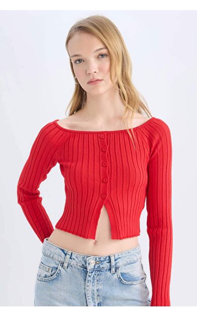 Fitted Omuzu Açık Triko Kazak