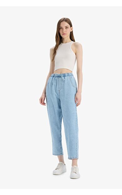 DeFacto Pull On Paperbag Yüksek Bel Düz Paça Uzun Yumuşak Jean Pantolon