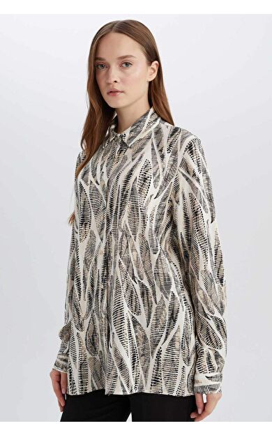 Regular Fit Desenli Uzun Kollu Gömlek Tunik E0786AX25SPBK81