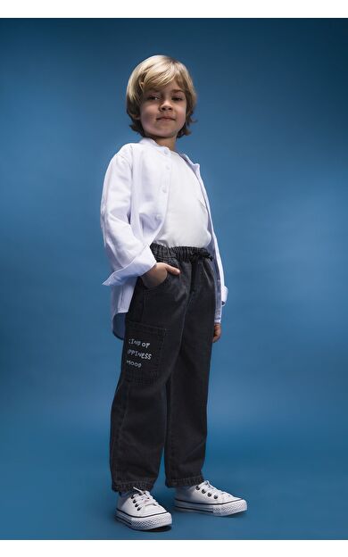 DeFacto Erkek Bebek Beli Lastikli Cepli Baskılı Jean Pantolon