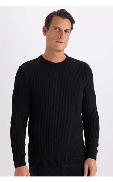 DeFacto Standart Fit Bisiklet Yaka Dokulu Triko Kazak E0811AX24WNBK27