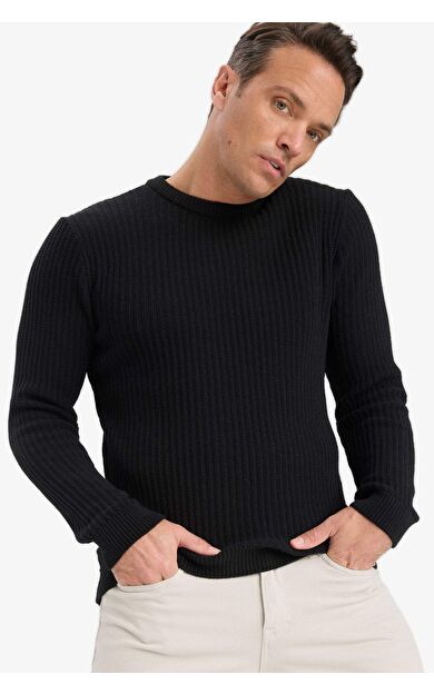 DeFacto Standart Fit Bisiklet Yaka Triko Kazak E0811AX25WNBK27