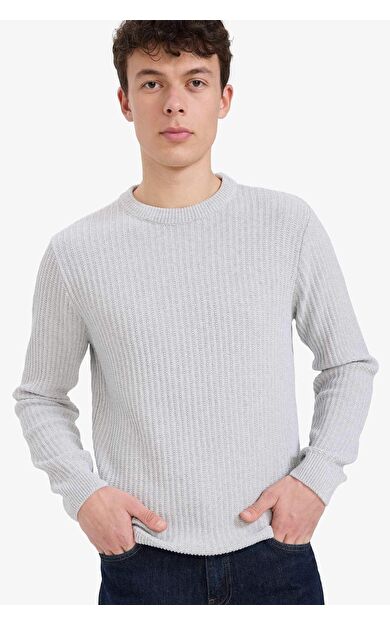 DeFacto Standart Fit Bisiklet Yaka Triko Kazak E0811AX25WNGR210