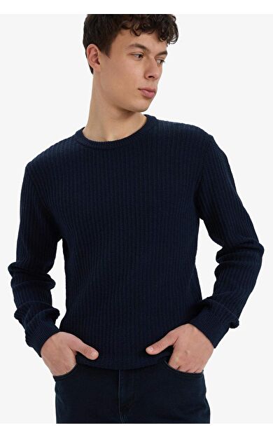 DeFacto Standart Fit Bisiklet Yaka Basic Dokulu Triko Kazak E0811AX25WNNV64