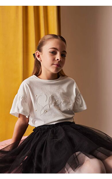 DeFacto Kız Çocuk Bisiklet Yaka Baskılı Kısa Kollu Tişört E0820A825SMWT16