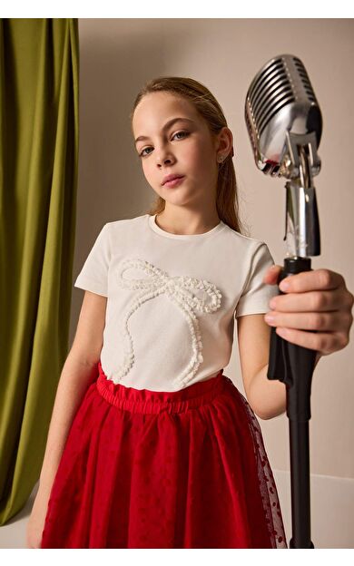 DeFacto Kız Çocuk 23 Nisan Çocuk Bayramı Slim Fit Dar Kesim Bisiklet Yaka Slogan Baskılı Kısa Kollu Tişört