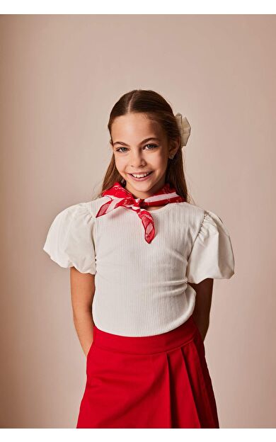 DeFacto Kız Çocuk Bisiklet Yaka Fitilli Kaşkorse Kısa Kollu Tişört