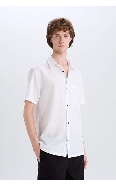 DeFacto %100 Pamuk Slim Fit Dar Kesim Basic Düz Kısa Kollu Gömlek