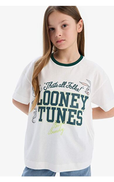DeFacto Kız Çocuk Looney Tunes Oversize Geniş Kalıp Bisiklet Yaka Kısa Kollu Tişört E0866A825SMER85