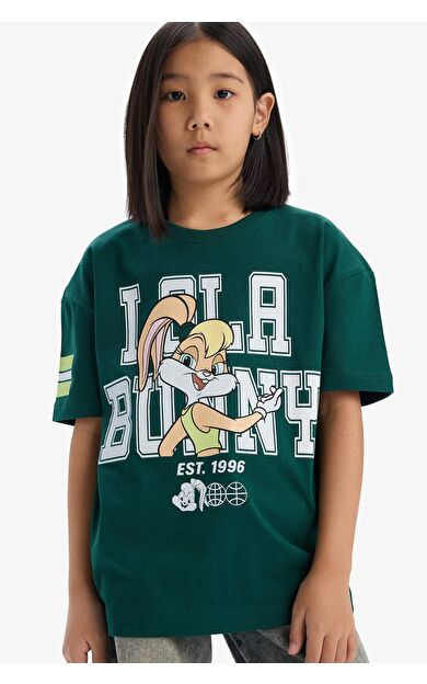 DeFacto Kız Çocuk Looney Tunes Oversize Geniş Kalıp Bisiklet Yaka Kısa Kollu Tişört E0867A825SMGN1116