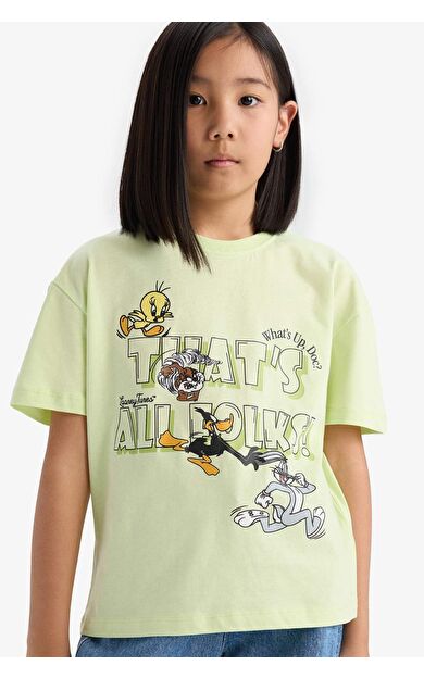 DeFacto Kız Çocuk Looney Tunes Relax Fit Bisiklet Yaka Kısa Kollu Tişört E0868A825SMGN1098