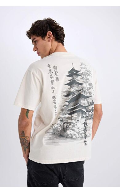 DeFacto Boxy Fit Bisiklet Yaka Sırt Baskılı Kısa Kollu Tişört E0909AX25SMER137